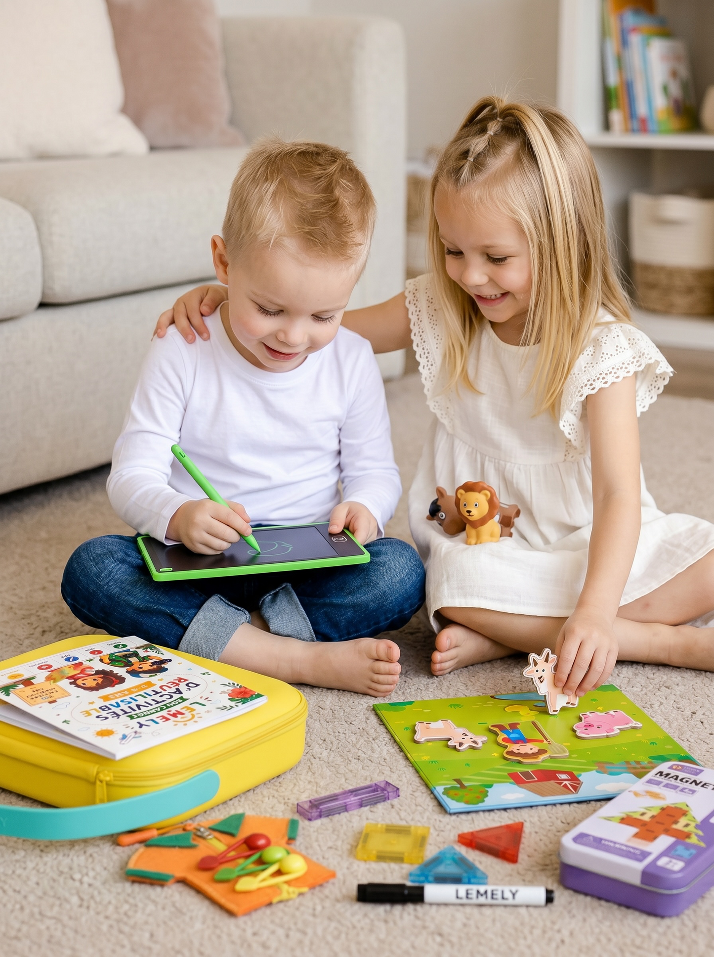 Kit de voyage enfant 3-4 ans sans écran Lemely avec jeux éducatifs pour la voiture, l'avion et le restaurant